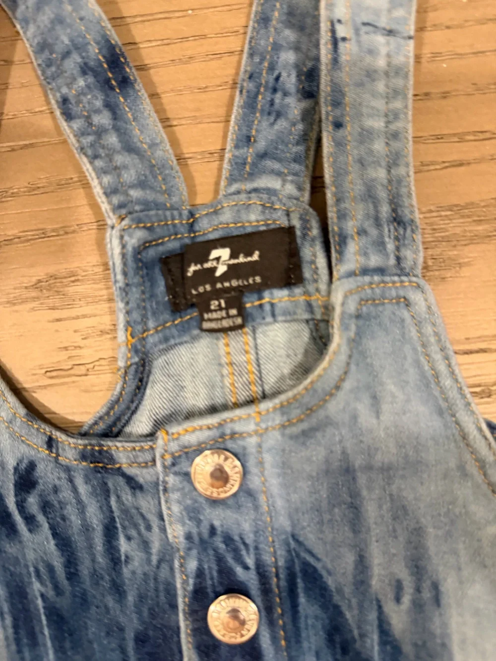 7 For All Mankind Kids Tie-Dye Denim Overall Romper - Blue